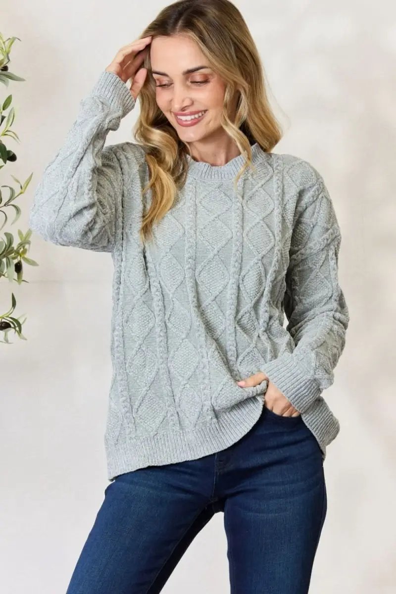 BiBi Cable Knit Round Neck Sweater - Love Salve